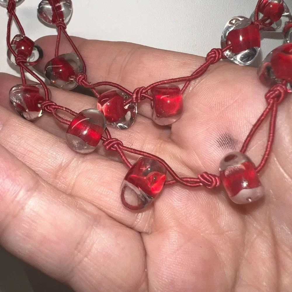 Vintage Glass Bead Knotted Cord Necklace (shown double) - Picture 5 of 8